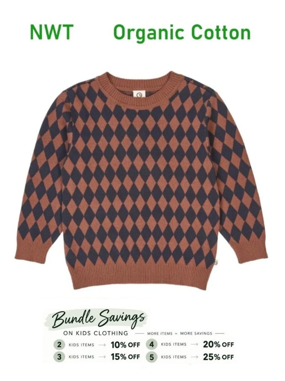 MUSLI of Denmark Harlequin Organic Sweater - size 5Y